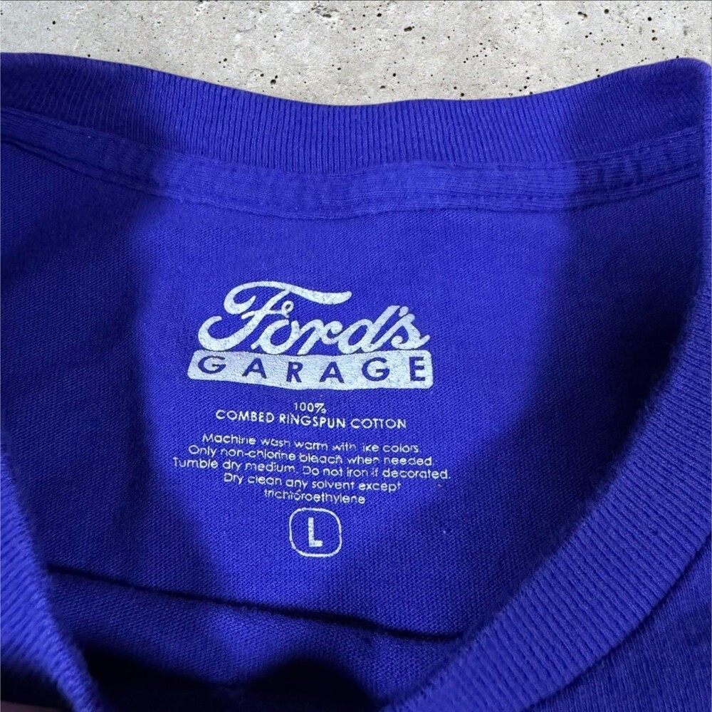 Fords Garage T Shirt Mens Large L Royal Blue US Flag Graphic Car Tee Classic - Picture 7 of 8